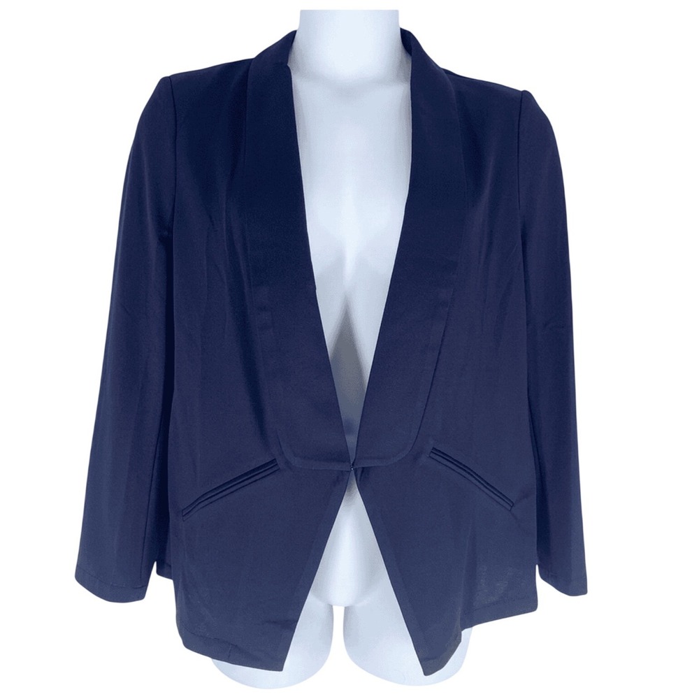 Sucolan Blazer XL Navy Soft Stretch Open Front Hook Closure Work NWT
